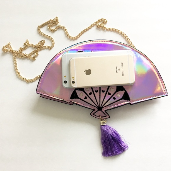 Throwing Shade Pink Fan Holographic Crossbody Bag - Picture 4 of 8